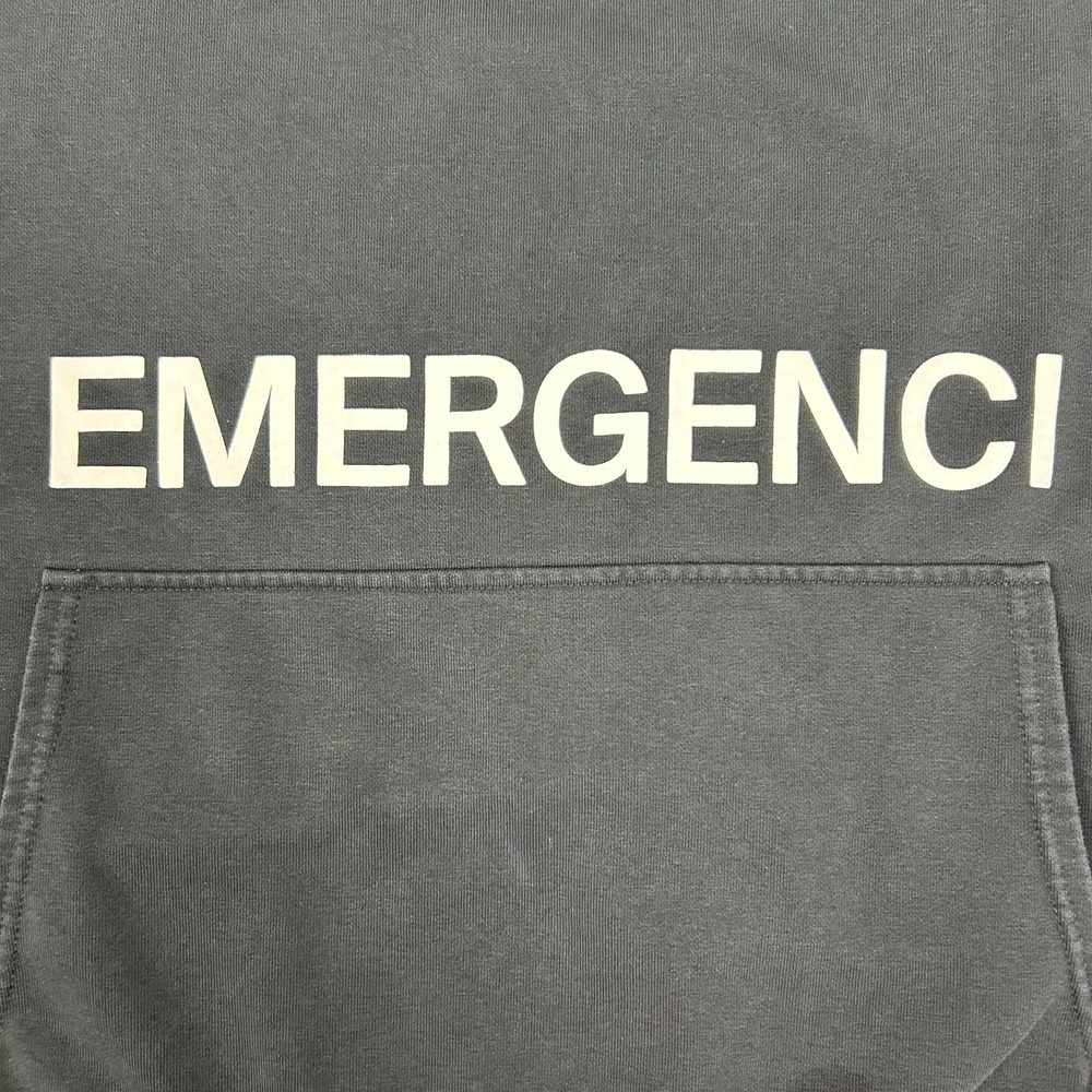 Emergenci Cropped Hoodie Women’s M Black Cotton Pocket Pullover Logo Graphic - Picture 4 of 14